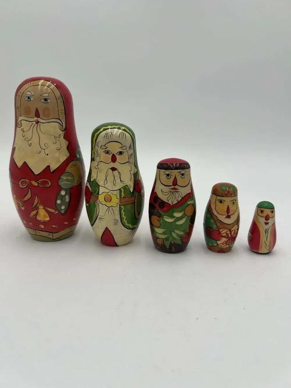 Authentic Models Santa Nesting Dolls Set of 5 Wooden Christmas Matryoshka 6”